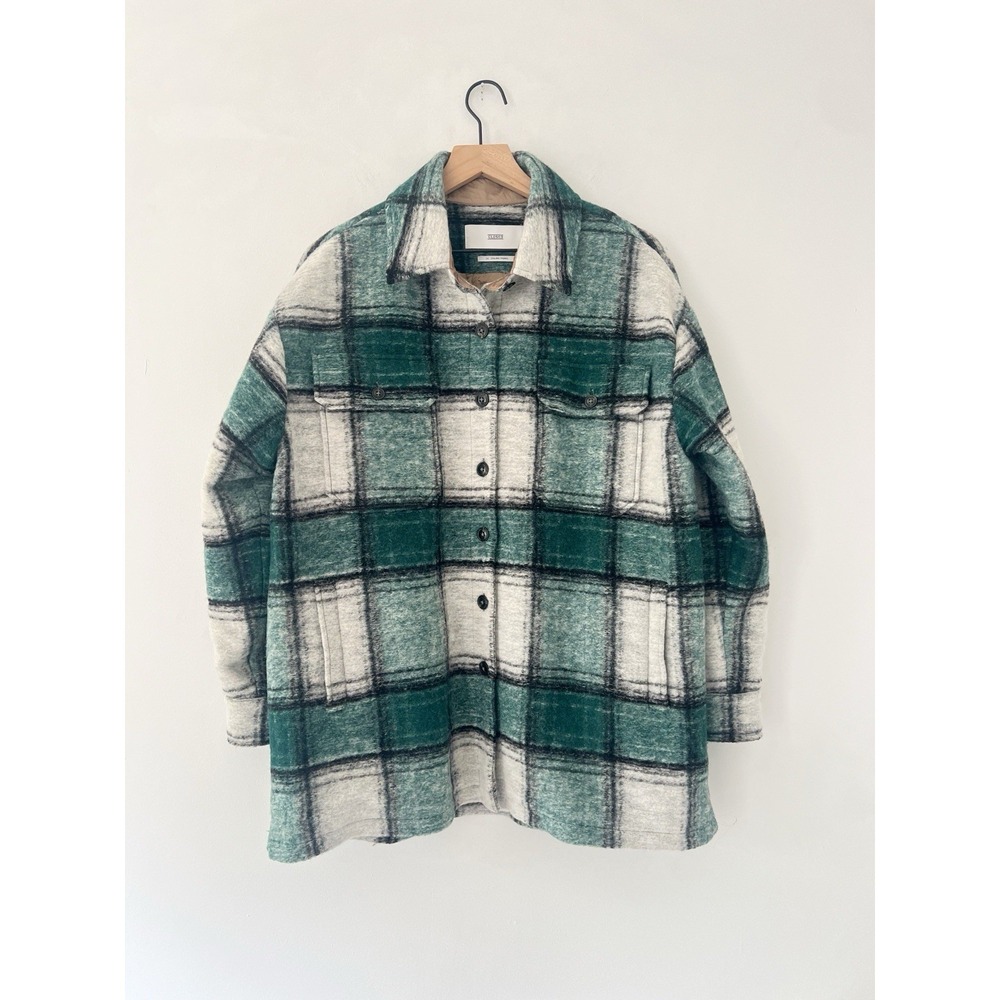 Closed Plaid Shacket Titania Wool Utility Shirt Jacket Coat Xsmall Teal Green